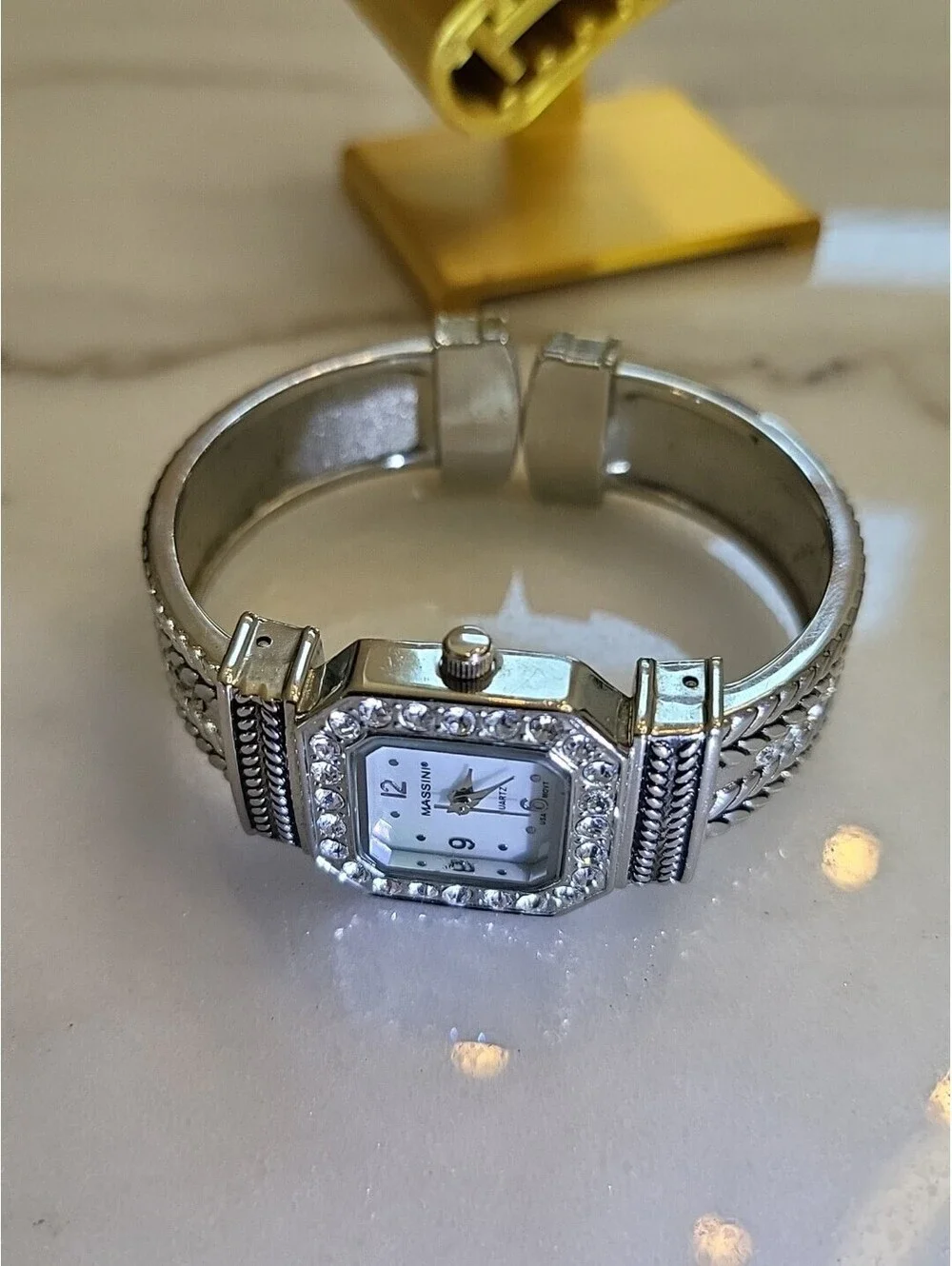Vtg Massini Womans Watch Bangle OSFA New Battery Silvertone 23mm Works EUC